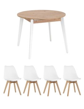 Купить Обеденная группа стол Rondo дуб/белый, 4 стула FRANKFURT белый, Цвет: белый-2