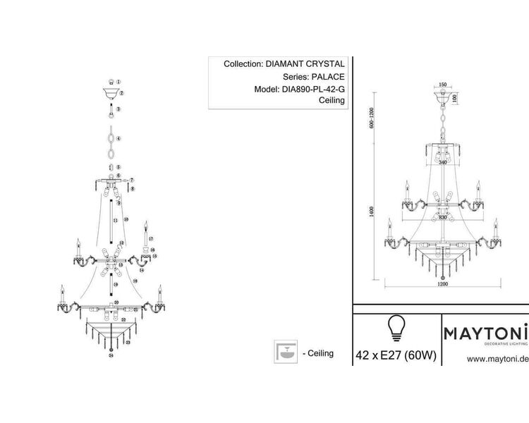 Купить Подвесная люстра Maytoni Palace DIA890-PL-42-G, фото 4