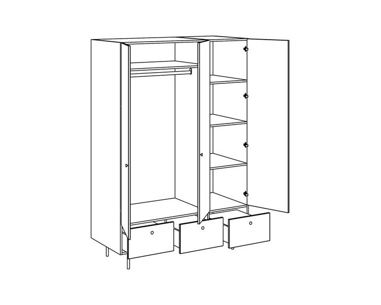 Купить Шкаф распашной frida, 135 x 197 см, Размер Ш х В: 150 х 197, Варианты цвета: background  черные  ножки, фото 3