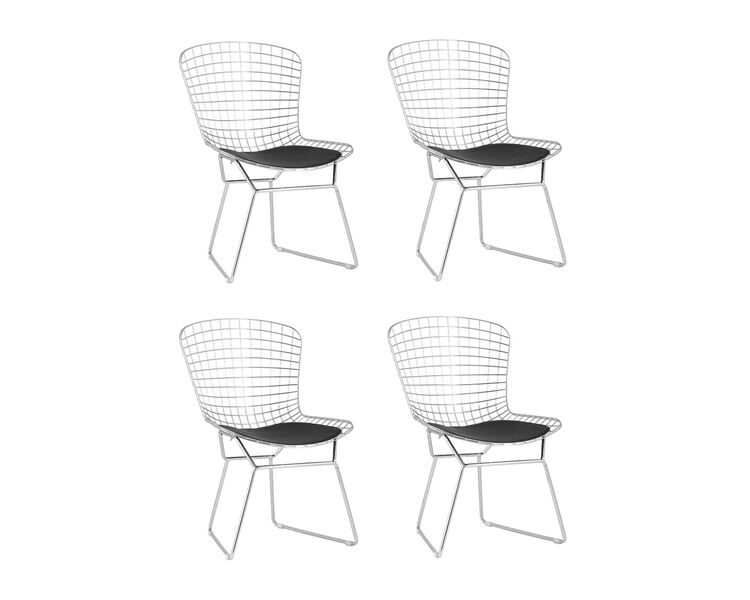 Купить Стул обеденный Bertoia хромированный с черной подушкой 4 шт, Цвет: серебристый