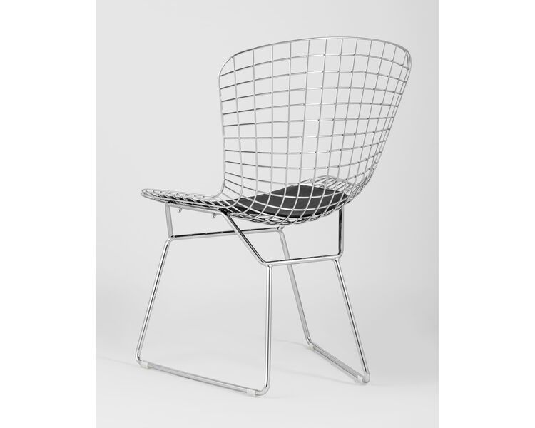 Купить Стул обеденный Bertoia хромированный с черной подушкой 4 шт, Цвет: серебристый, фото 6